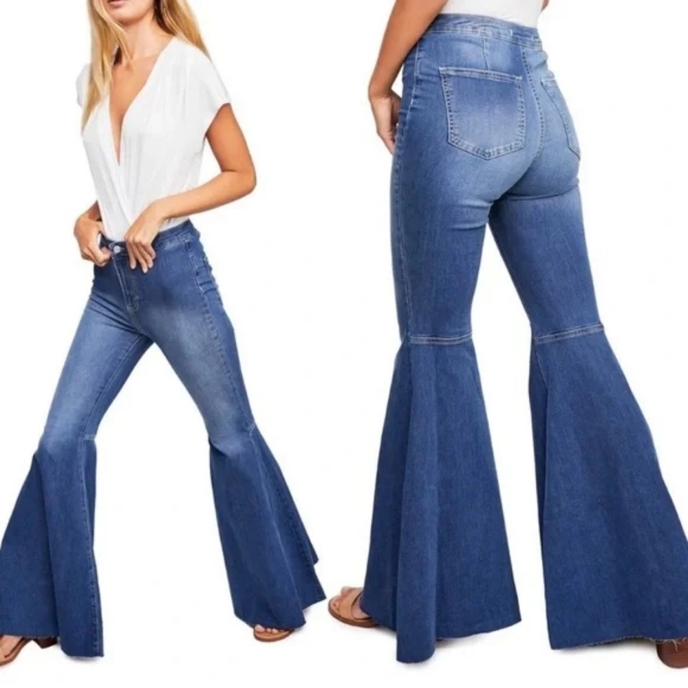 Free People Just Float On Super High Rise Flare Jeans Dark Wash Size 29